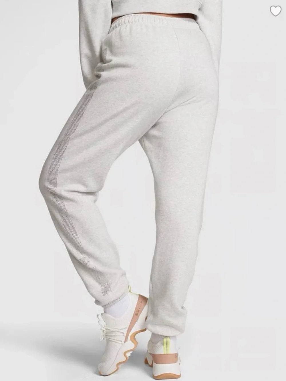 PINK Victoria's Secret Bling Heather Oatmeal Gray Fleece Joggers Small Long - Picture 2 of 5